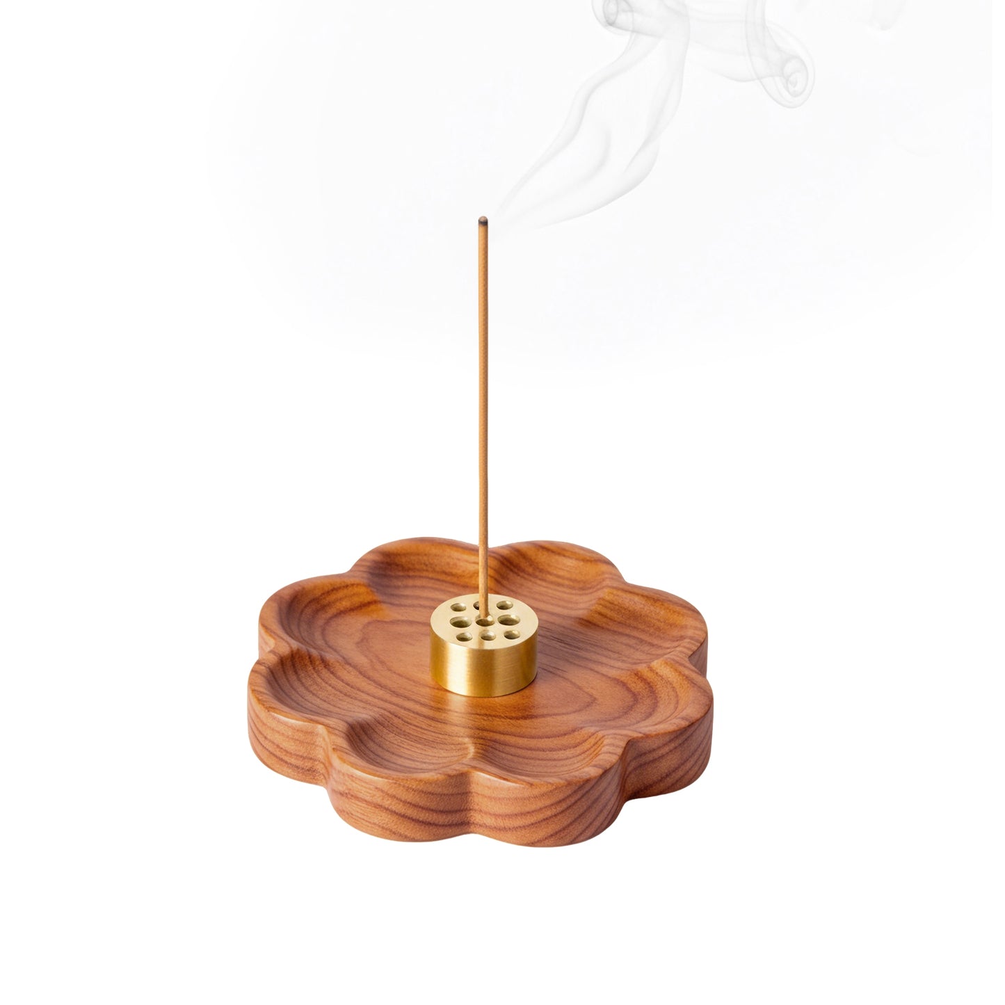 Sakura Wooden Incense Holder with 9-Hole Brass Plate