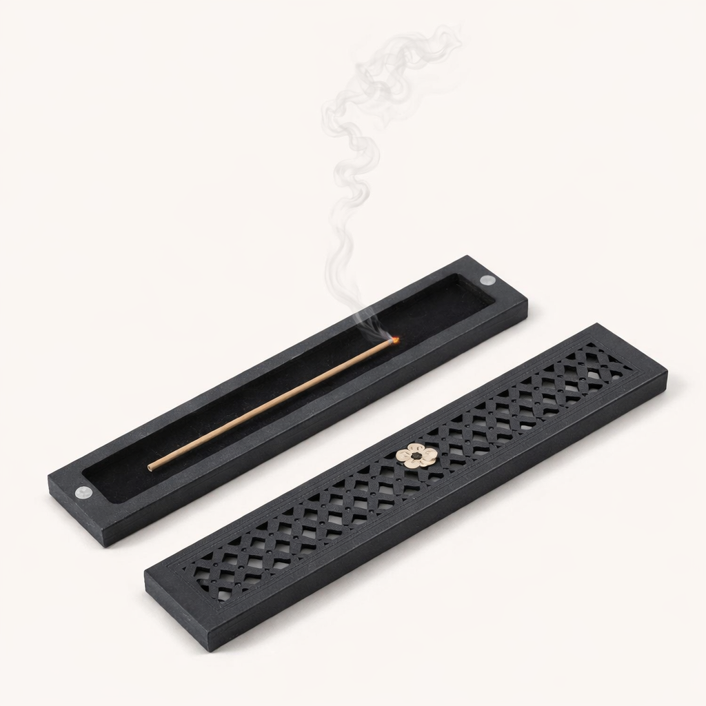 Ebony Incense Box for natural incense sticks storage, organization, and preservation of aroma.
