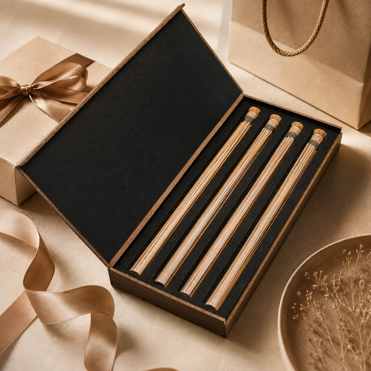 Premium incense gift set with wooden holder and natural incense for peaceful daily rituals
