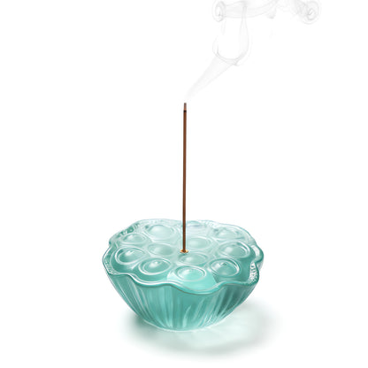 Glass Lotus Incense Holder with Ash Catcher