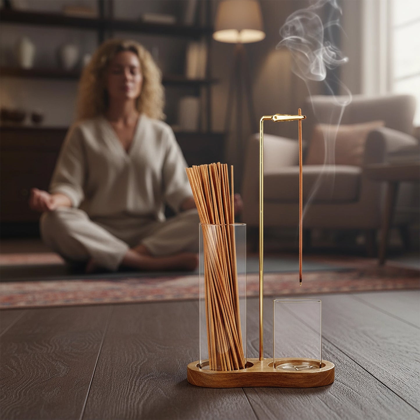 Minimalist Wood & Glass Incense Holder