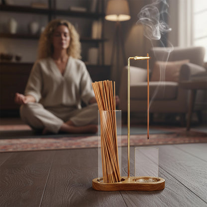 Minimalist Wood & Glass Incense Holder