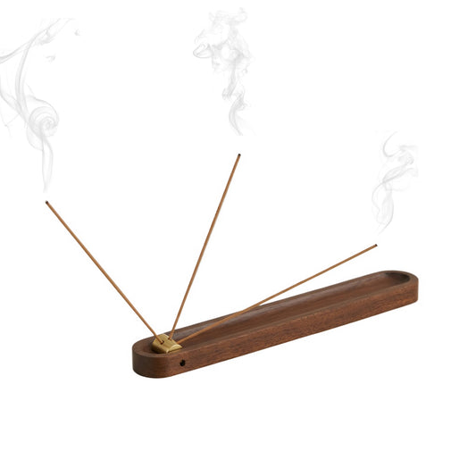 Walnut & Brass Incense Holder with Ash Catcher (7.2")