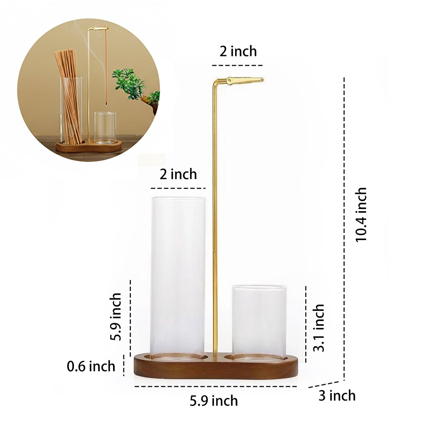 Minimalist Wood & Glass Incense Holder