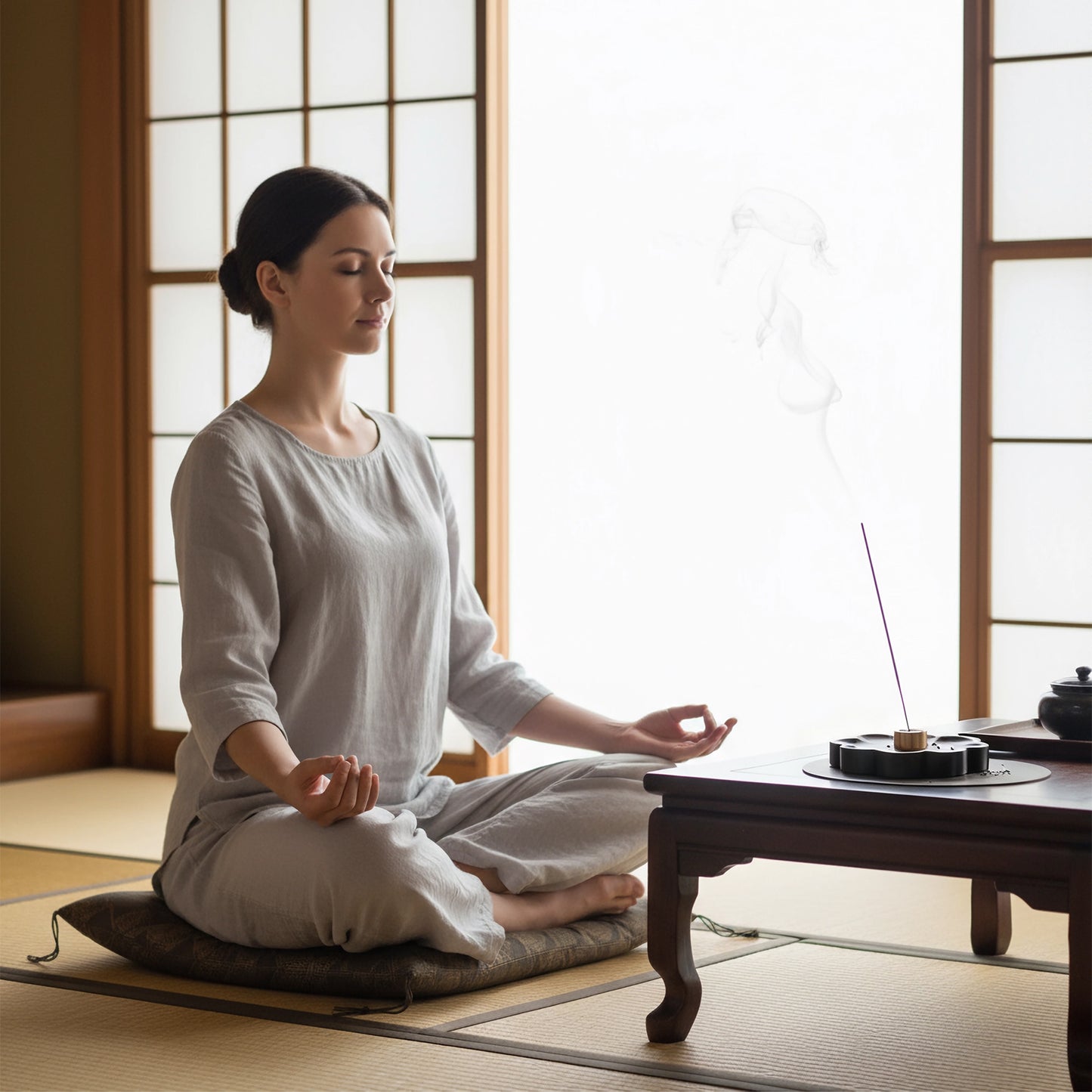 Sakura Wooden Incense Holder with 9-Hole Brass Plate