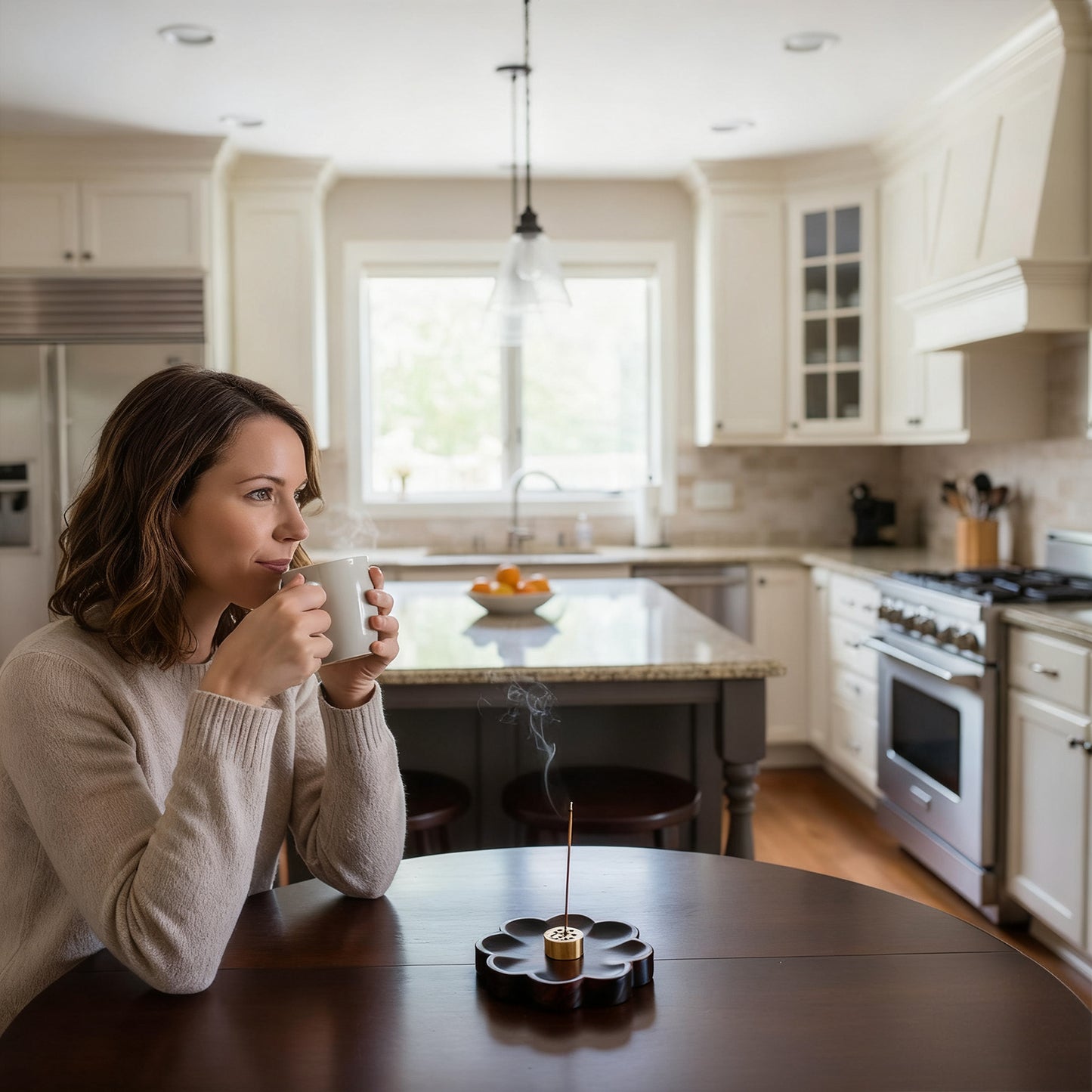 Sakura Wooden Incense Holder with 9-Hole Brass Plate