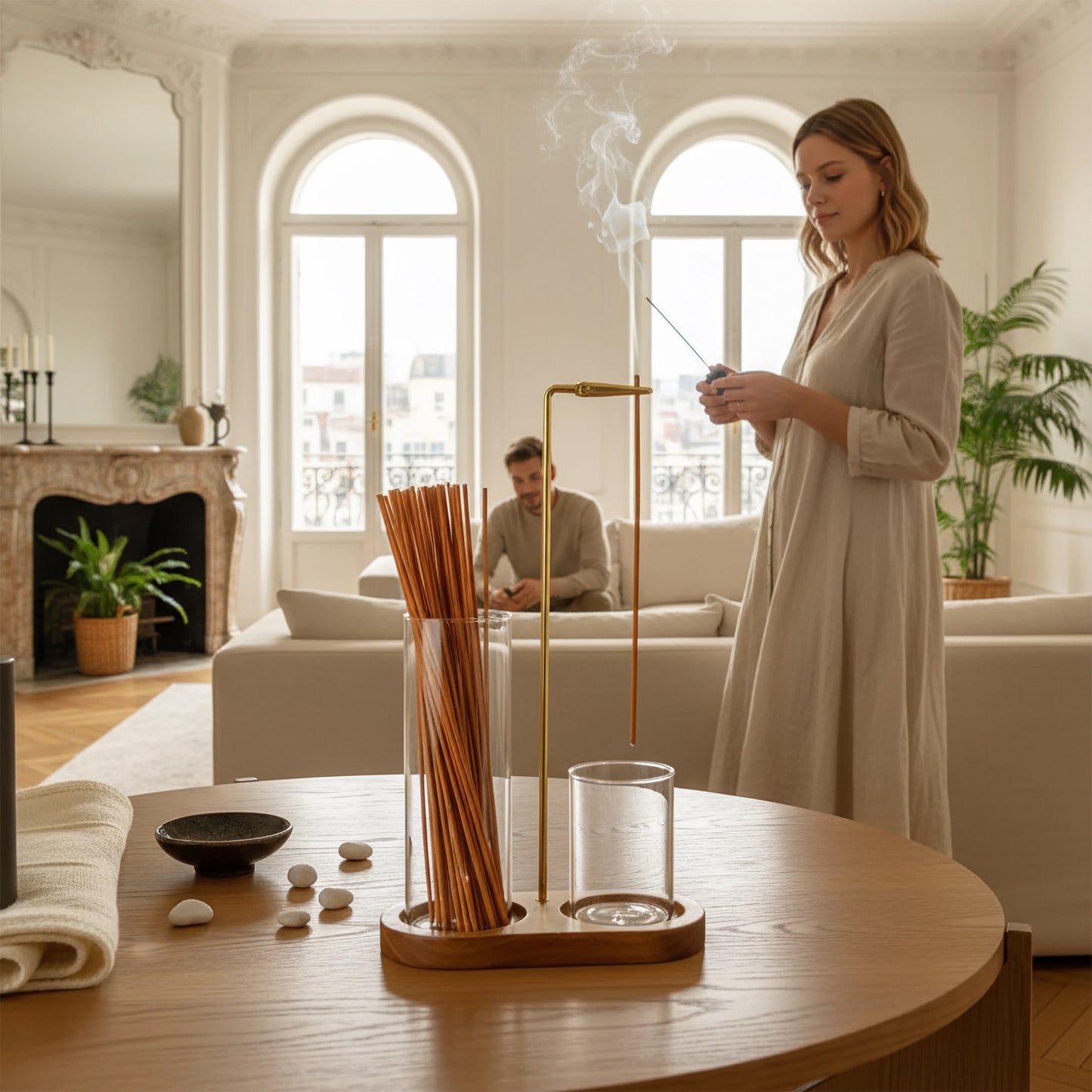 Minimalist Wood & Glass Incense Holder