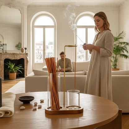 Minimalist Wood & Glass Incense Holder