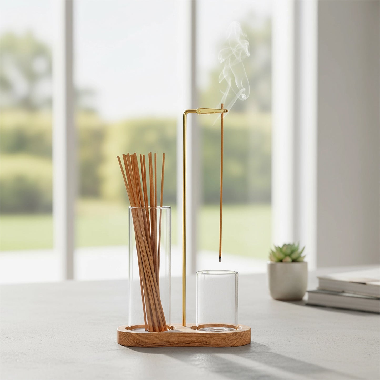 Minimalist Wood & Glass Incense Holder