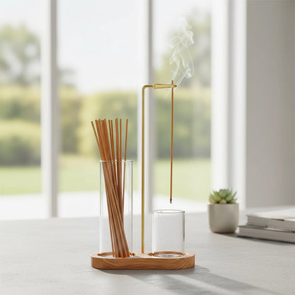 Minimalist Wood & Glass Incense Holder