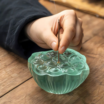Glass Lotus Incense Holder with Ash Catcher