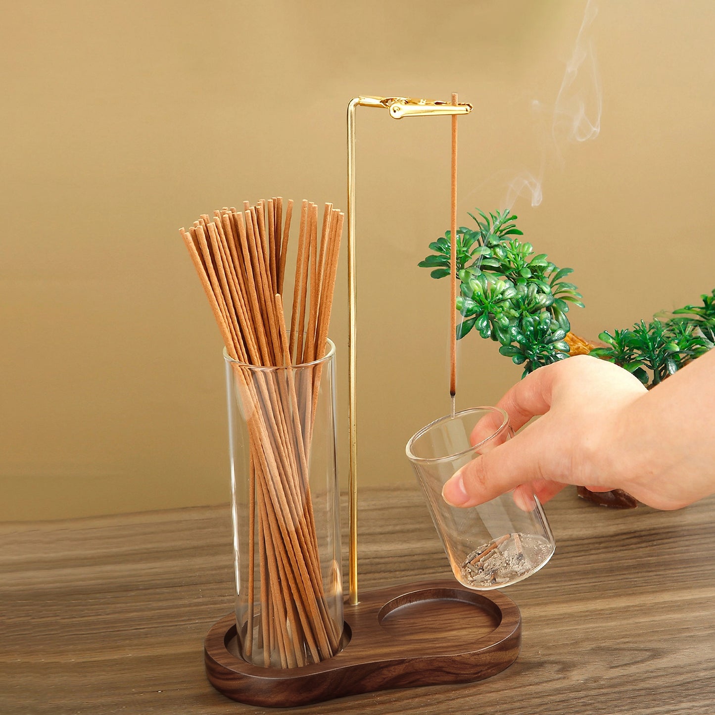 Minimalist Wood & Glass Incense Holder