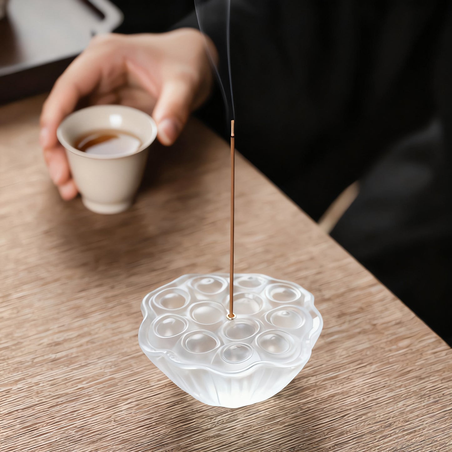 Glass Lotus Incense Holder with Ash Catcher