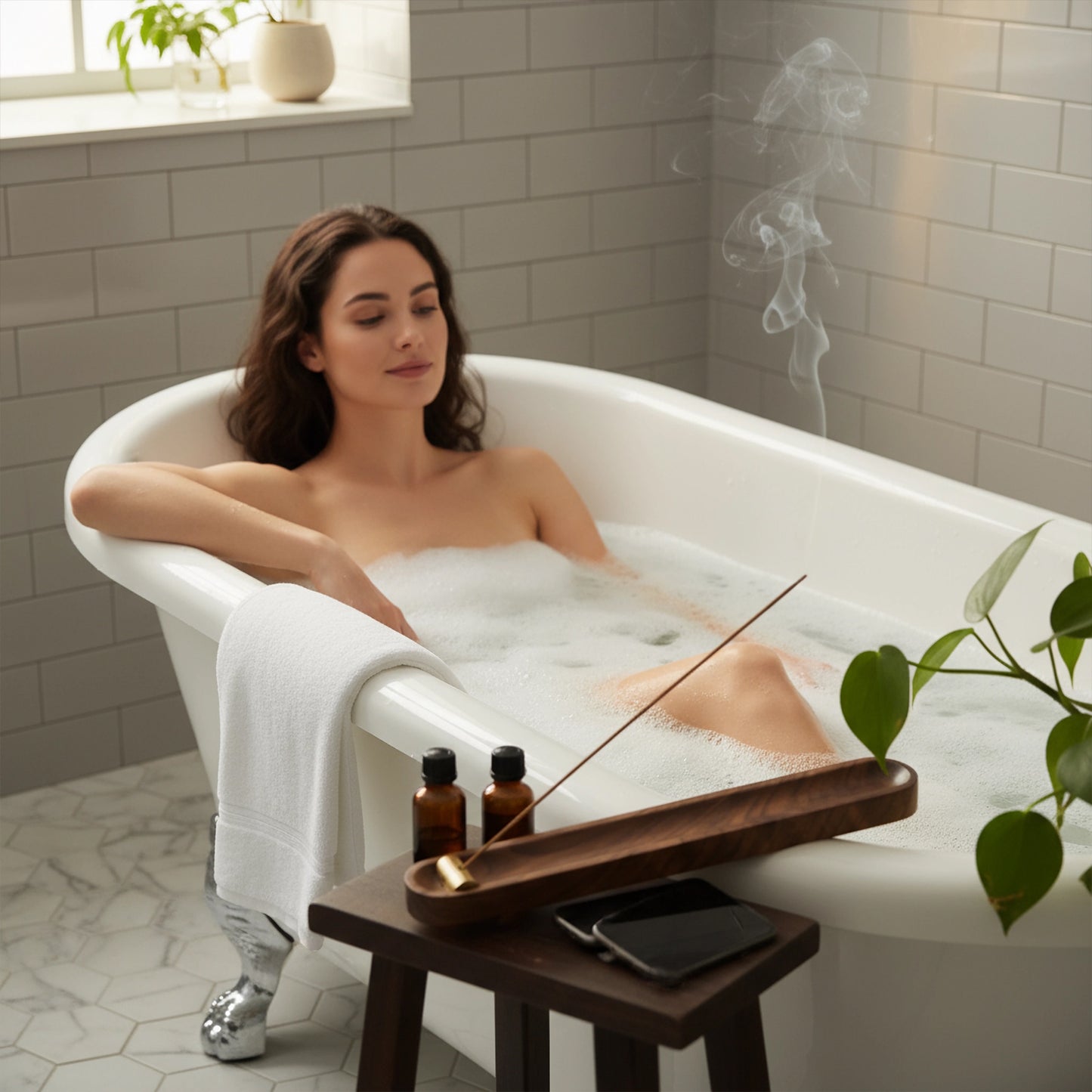 Walnut & Brass Incense Holder with Ash Catcher (7.2")