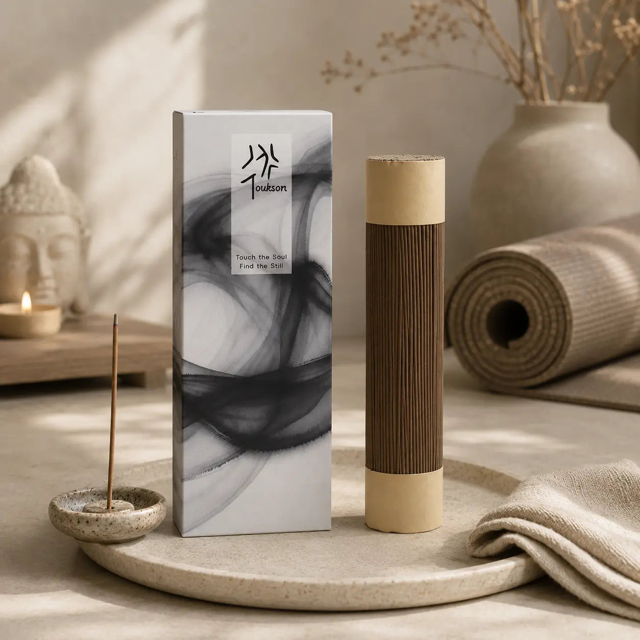 Toukson Calm Moments pure incense sticks, ideal for relaxation and peaceful moments, in a serene, minimalist setting.
