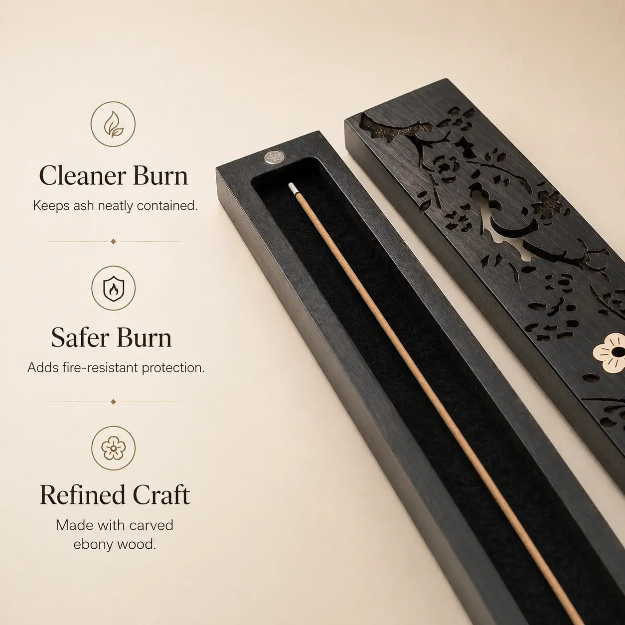 Premium ebony incense box with incense sticks for meditation and relaxation