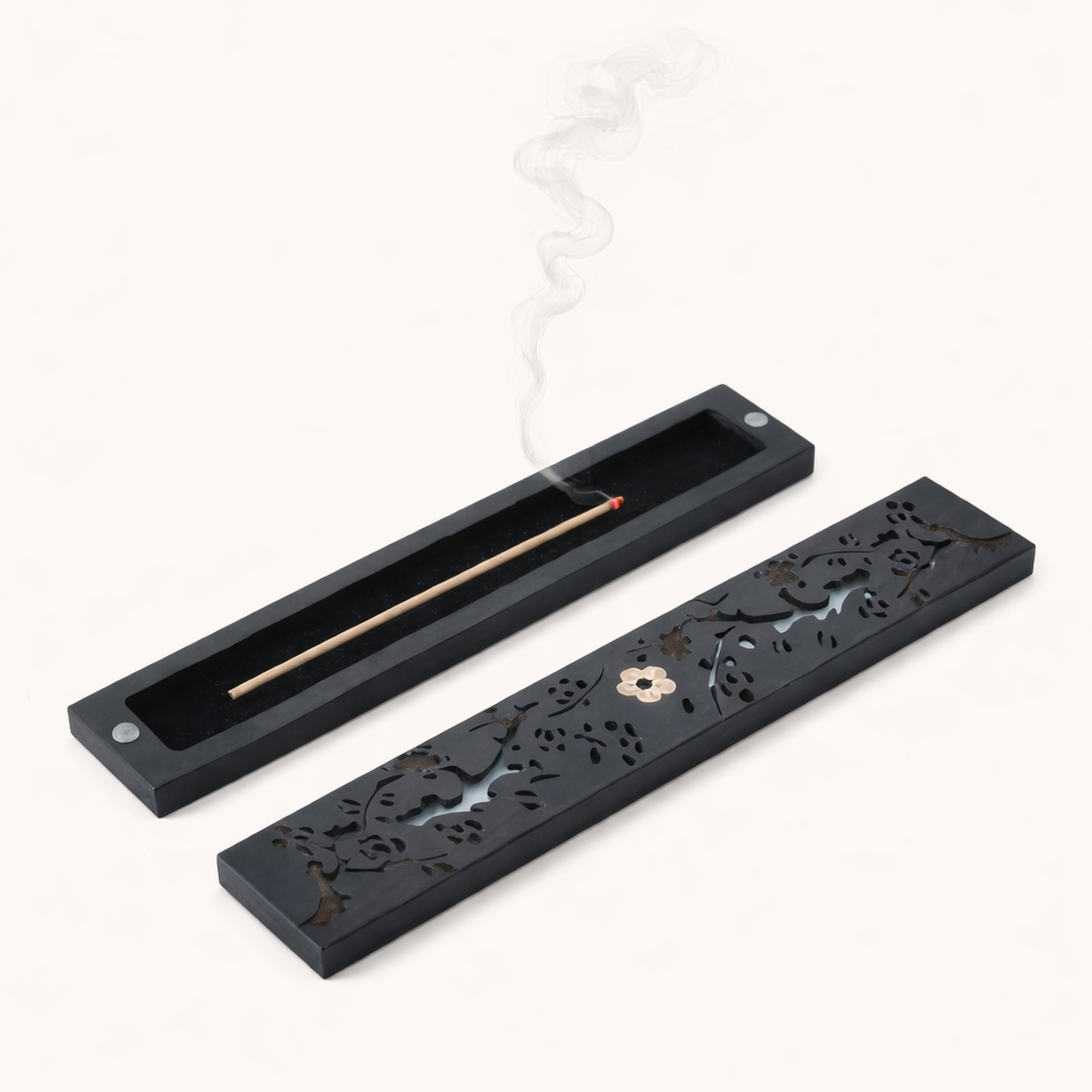 Ebony Incense Box for natural incense sticks storage, organization, and preservation of aroma.