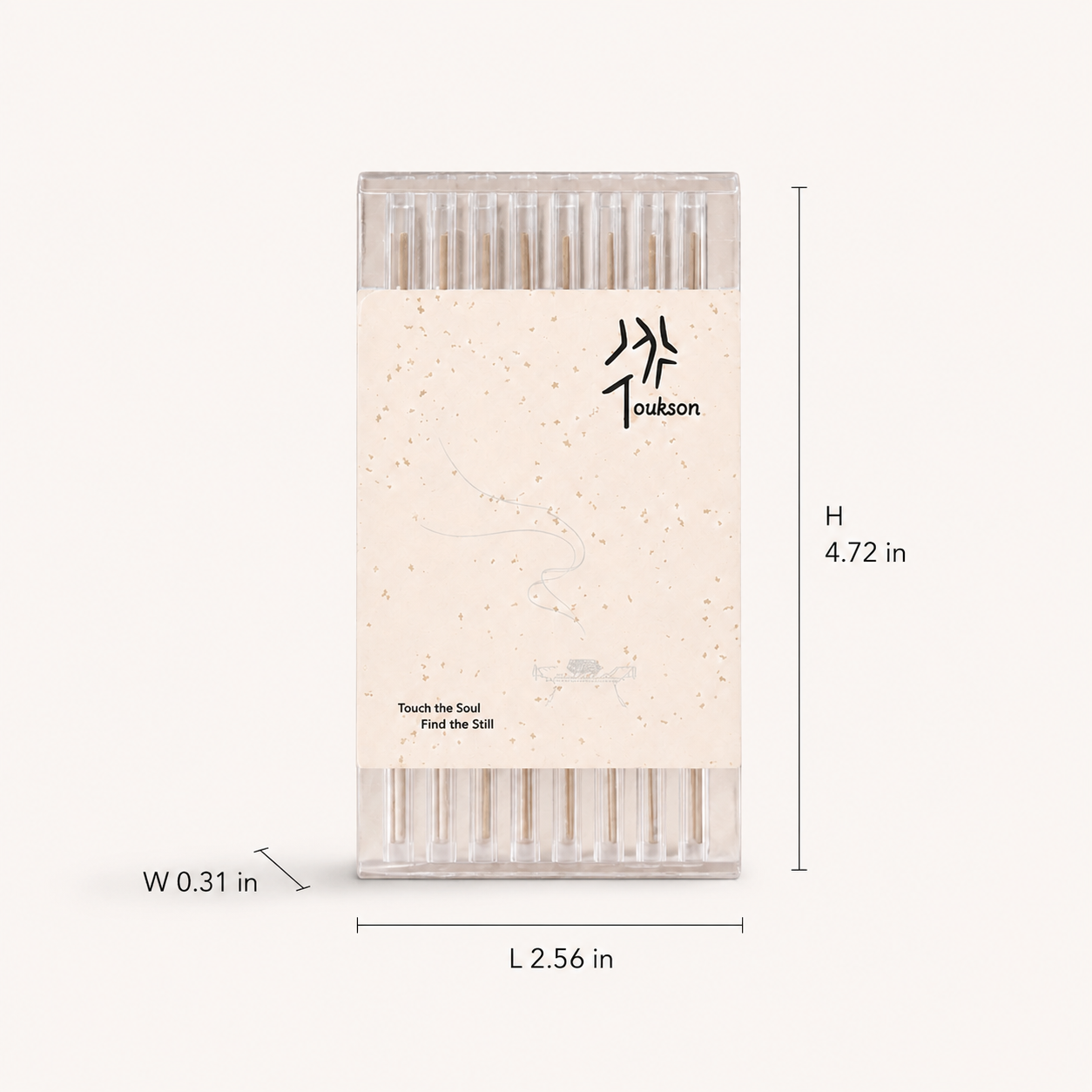 Toukson Focus Series product size guide showing bamboo-free pure incense stick box dimensions