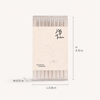 Toukson Focus Series product size guide showing bamboo-free pure incense stick box dimensions