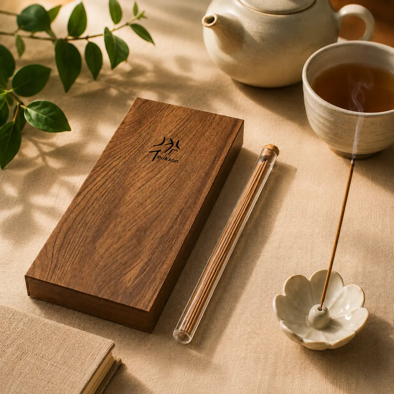 Focus Aura luxury incense gift set with natural incense and minimalist wooden holder
