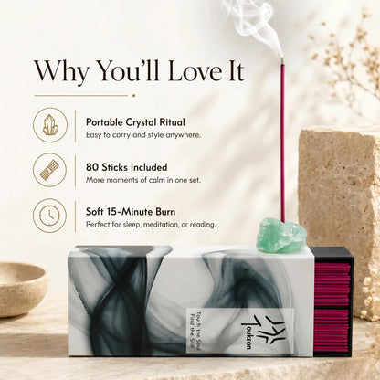 Fresh Shower crystal incense set product details with natural incense and crystal holder