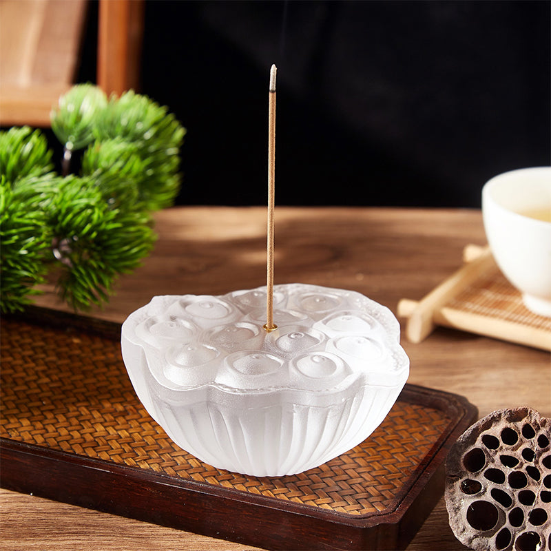 Glass Lotus Incense Holder with Ash Catcher