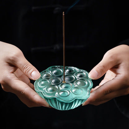 Glass Lotus Incense Holder with Ash Catcher