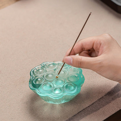 Glass Lotus Incense Holder with Ash Catcher