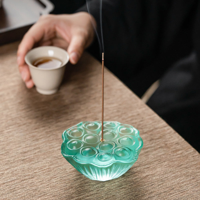 Glass Lotus Incense Holder with Ash Catcher