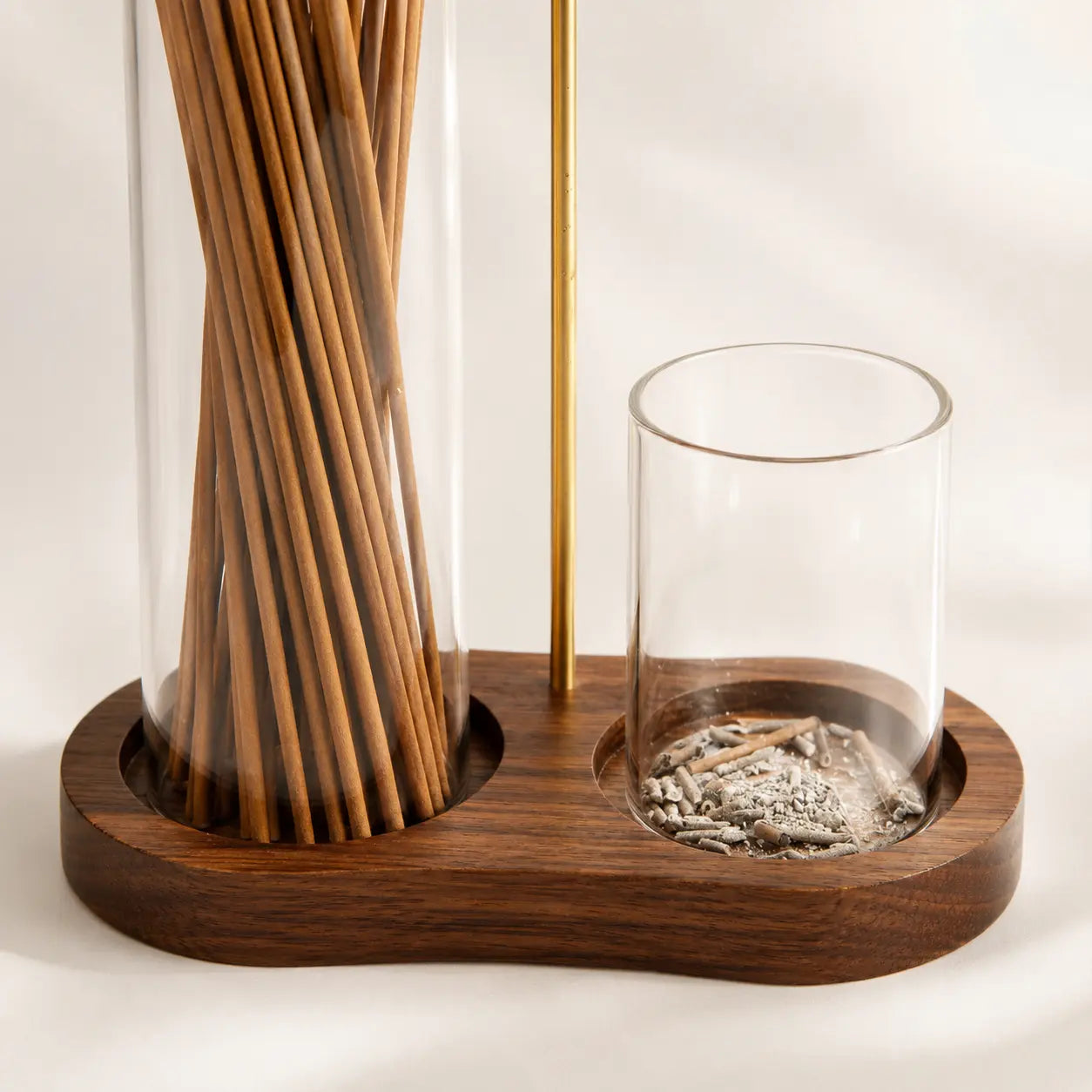 Modern wooden incense holder with glass ash catcher for clean and peaceful incense burning