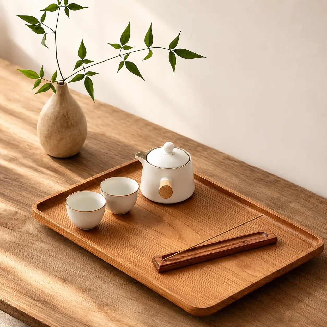 Rosewood incense holder with incense sticks for a calm minimalist home ritual