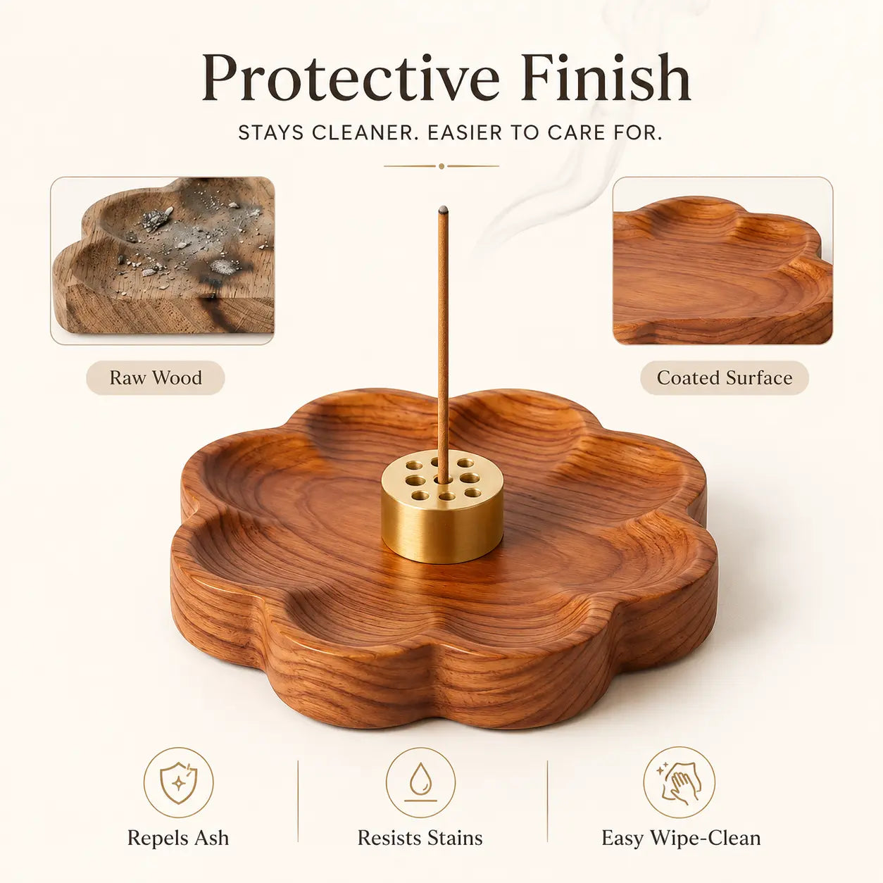 Handcrafted sakura wood incense holder with minimalist design for modern home decor