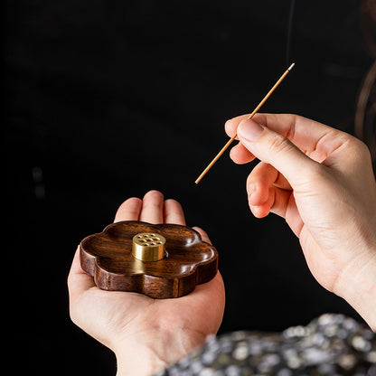 Sakura Wooden Incense Holder with 9-Hole Brass Plate