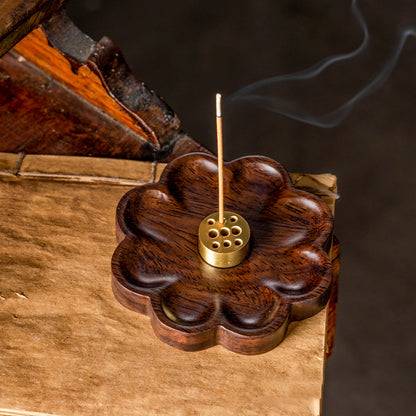 Sakura Wooden Incense Holder with 9-Hole Brass Plate