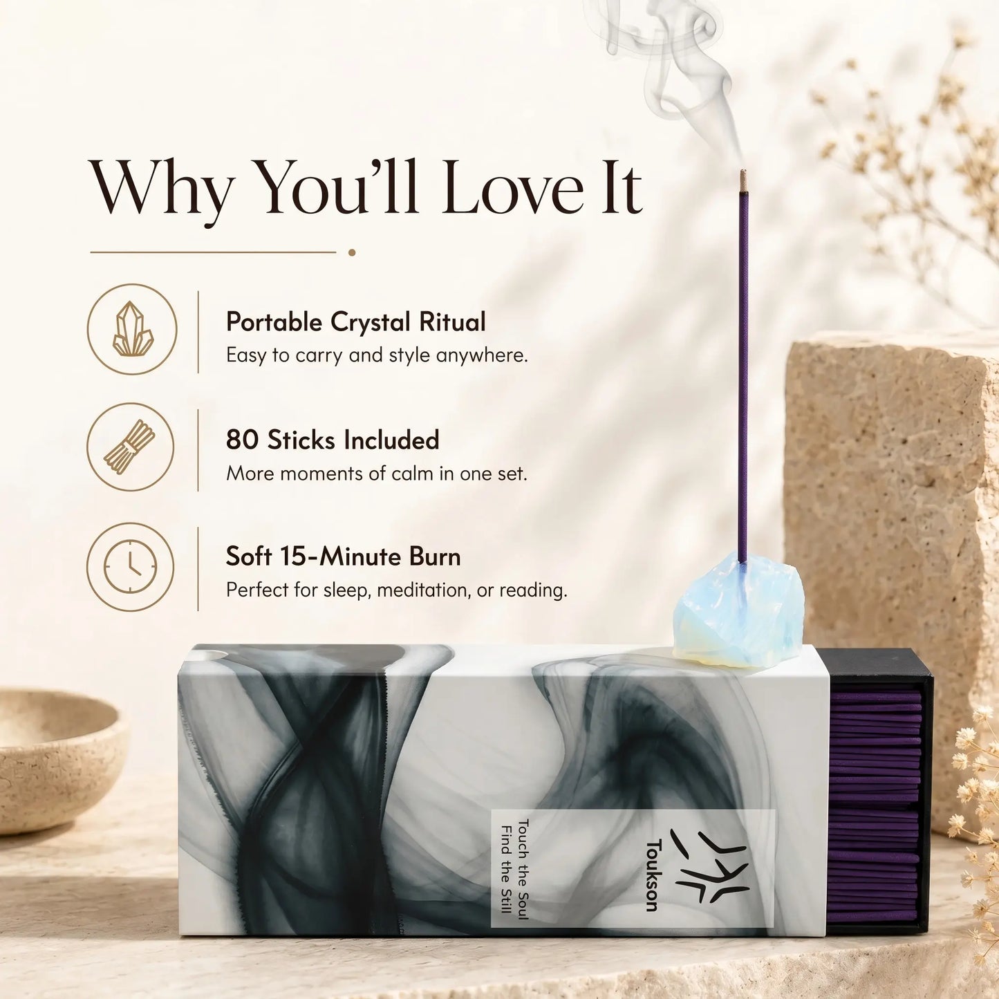 Sweet Dreams crystal incense set product details for soothing sleep time rituals