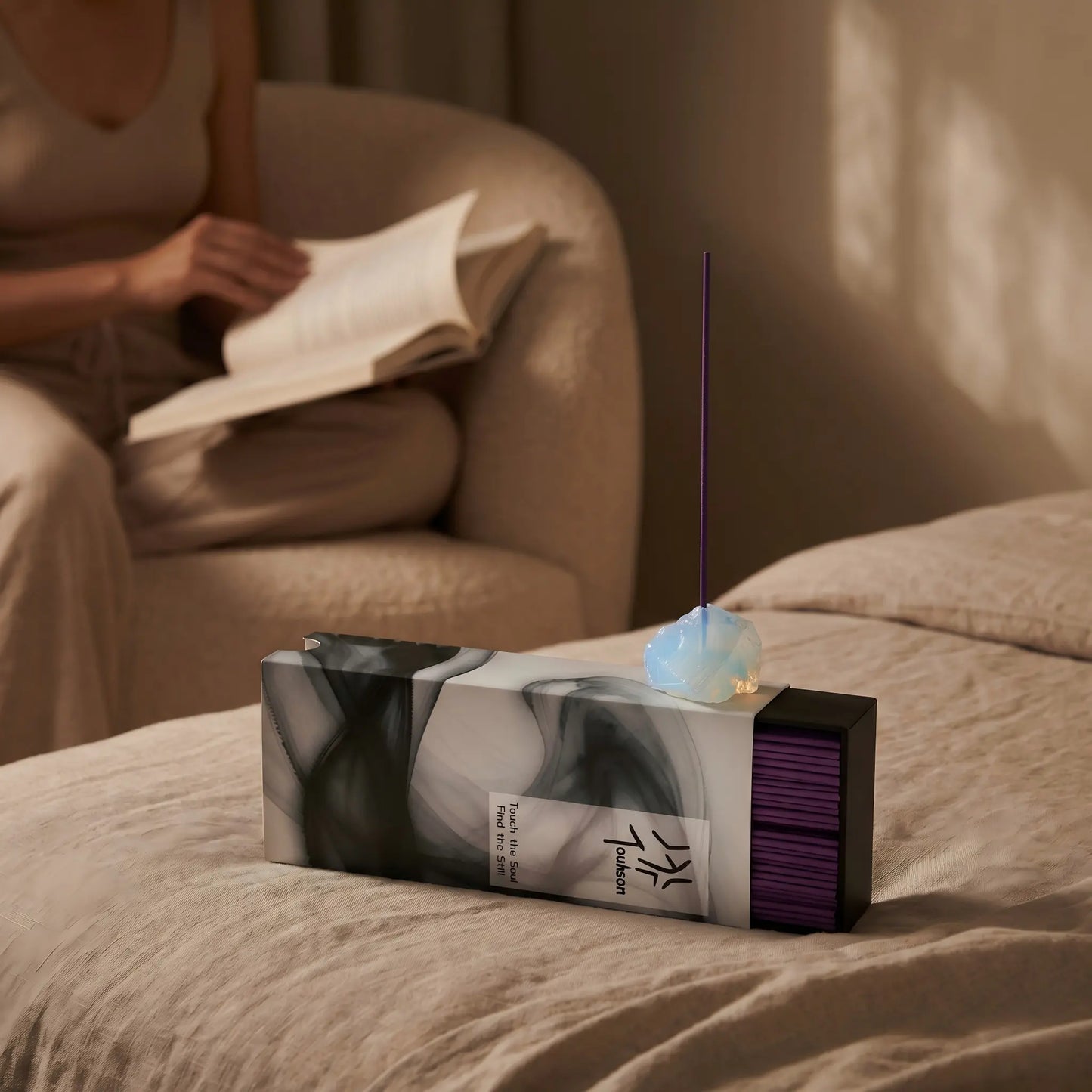 Sweet Dreams crystal incense set styled for a calming bedtime home fragrance ritual
