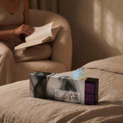 Sweet Dreams crystal incense set styled for a calming bedtime home fragrance ritual