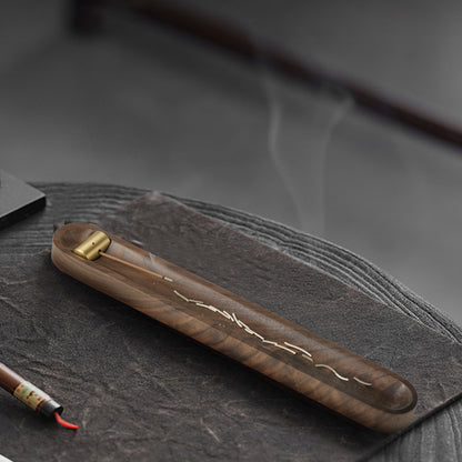 Walnut & Brass Incense Holder with Ash Catcher (7.2")