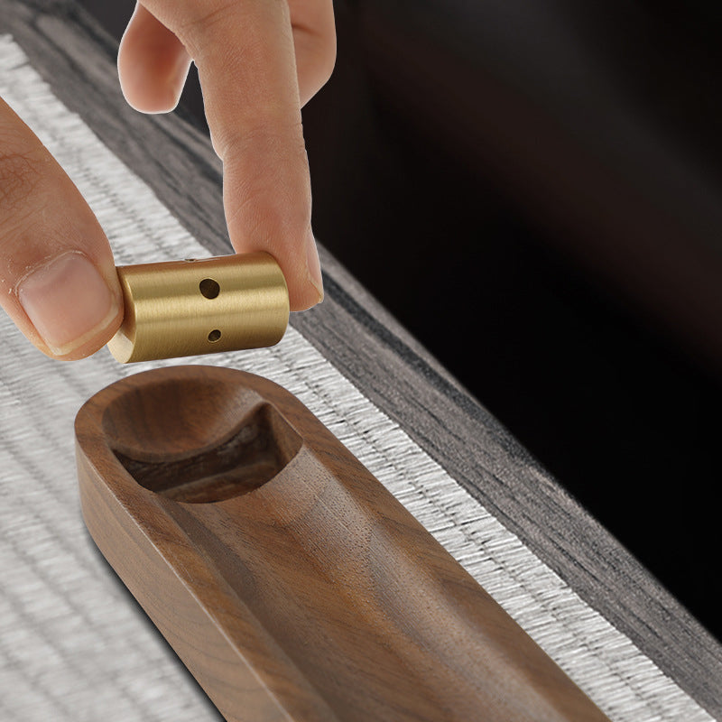 Walnut & Brass Incense Holder with Ash Catcher (7.2")