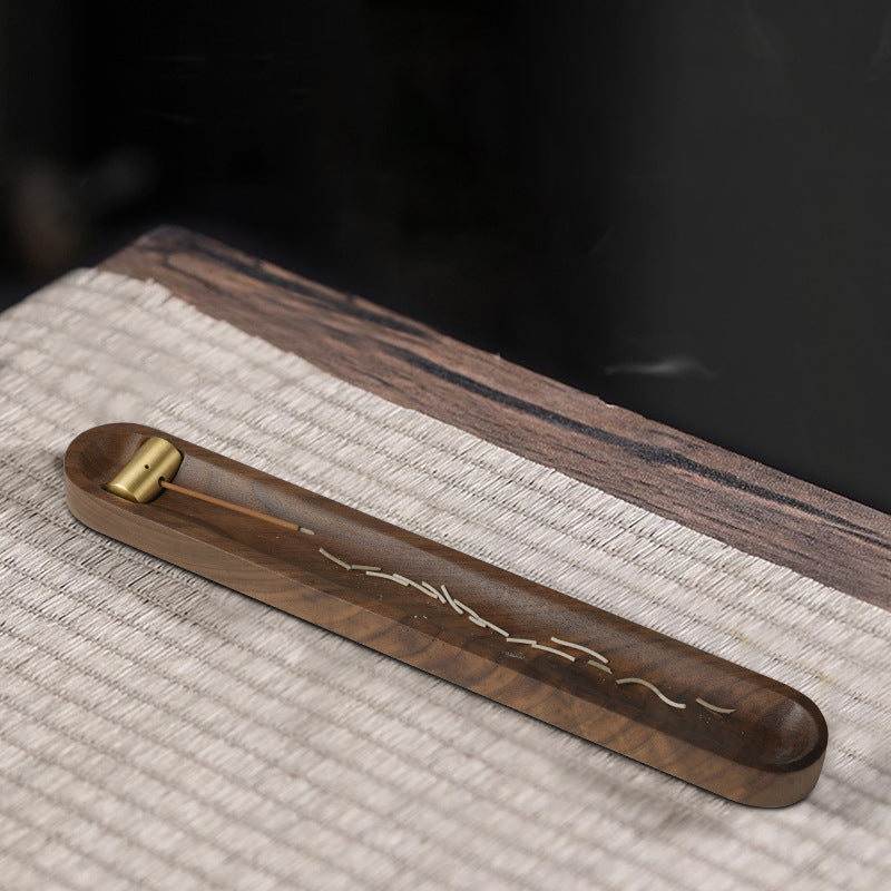 Walnut & Brass Incense Holder with Ash Catcher (7.2")